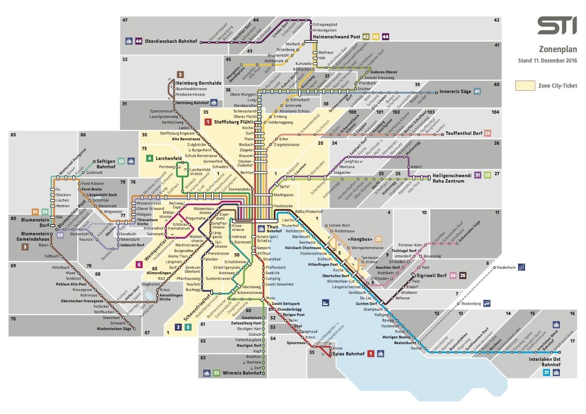 インターラーケン周辺ポストバス路線マップ